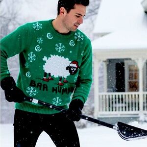 Green ugly Christmas Sweater with soft Sheep Design baa humbug Unisex
